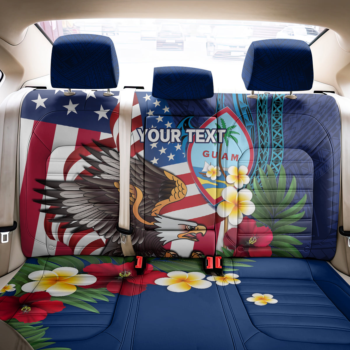Personalised United States And Guam Back Car Seat Cover USA Eagle With Guahan Seal Tropical Vibes - Wonder Print Shop