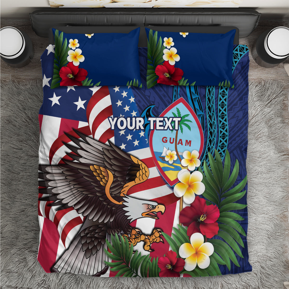 Personalised United States And Guam Bedding Set USA Eagle With Guahan Seal Tropical Vibes - Wonder Print Shop