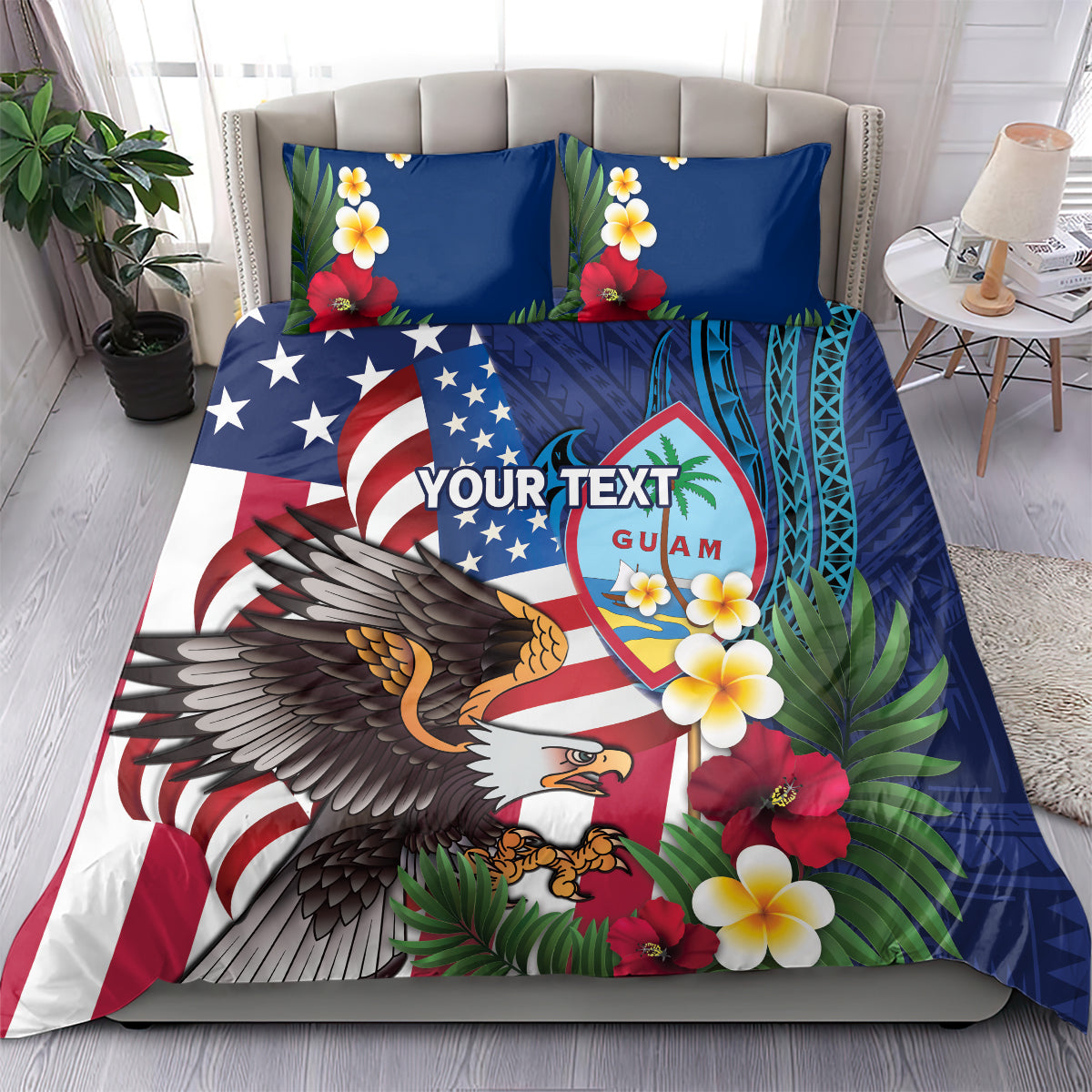 Personalised United States And Guam Bedding Set USA Eagle With Guahan Seal Tropical Vibes - Wonder Print Shop