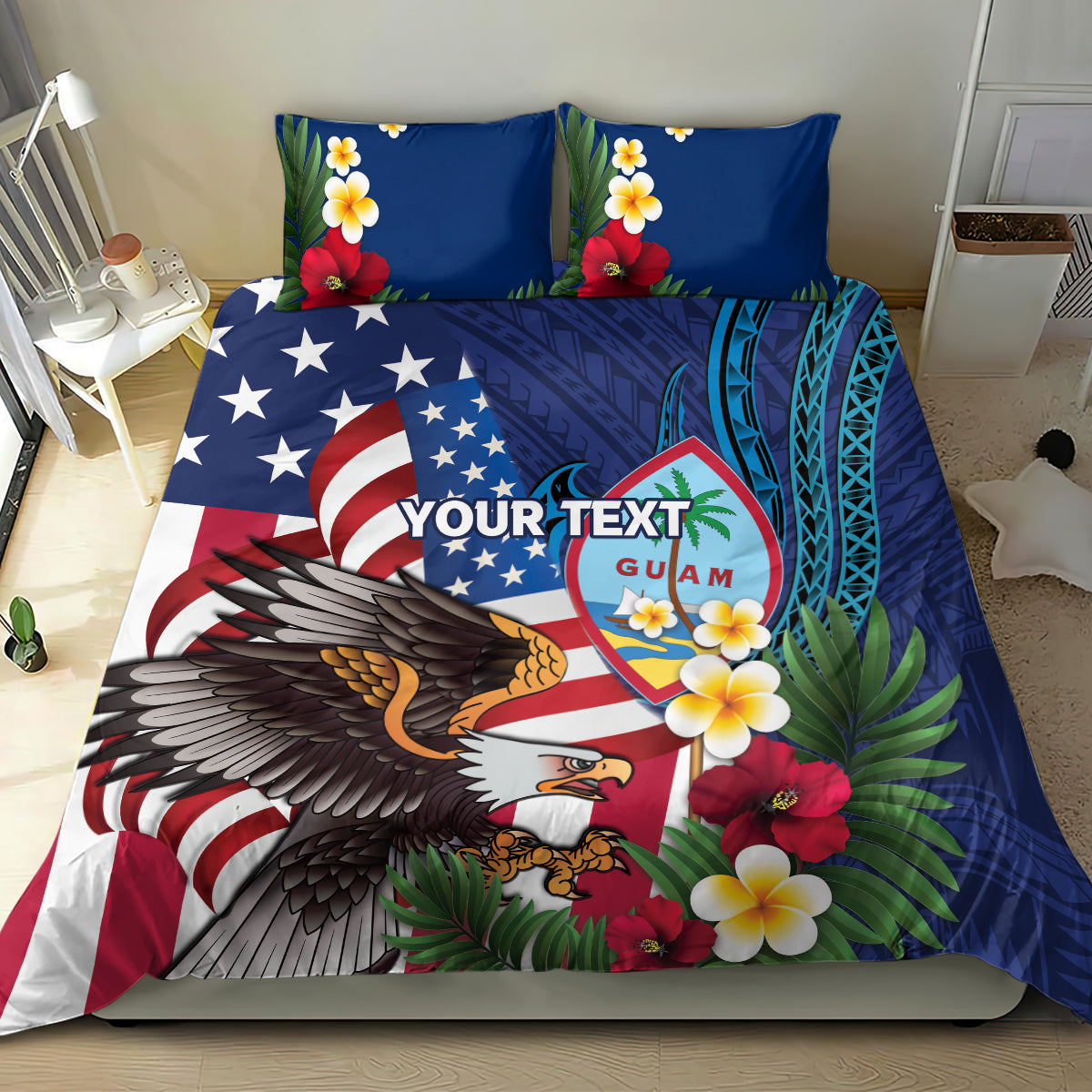 Personalised United States And Guam Bedding Set USA Eagle With Guahan Seal Tropical Vibes - Wonder Print Shop