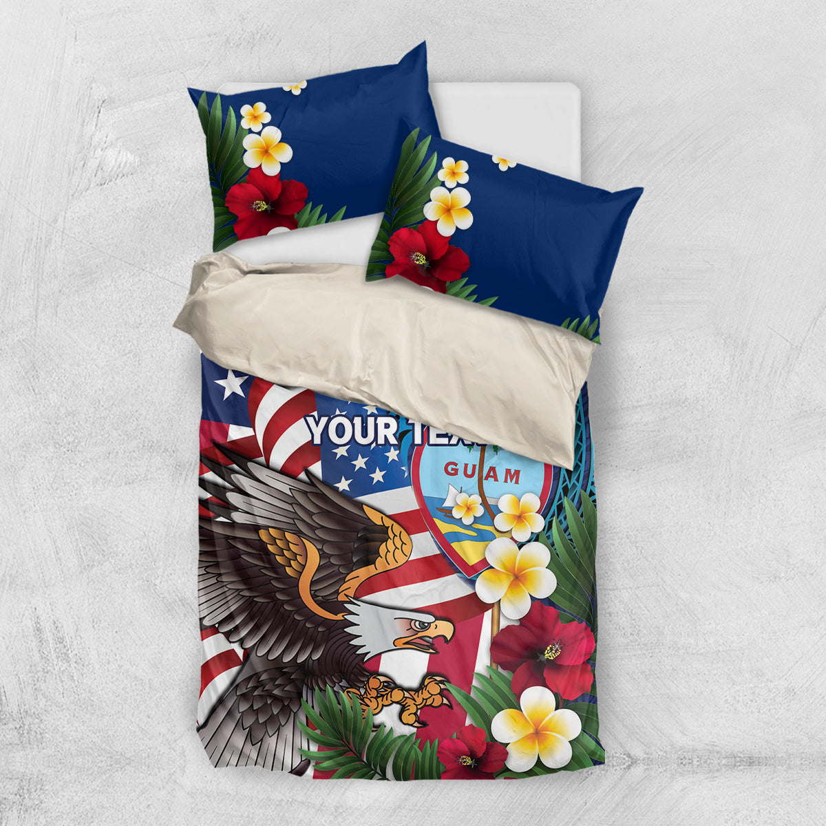 Personalised United States And Guam Bedding Set USA Eagle With Guahan Seal Tropical Vibes - Wonder Print Shop
