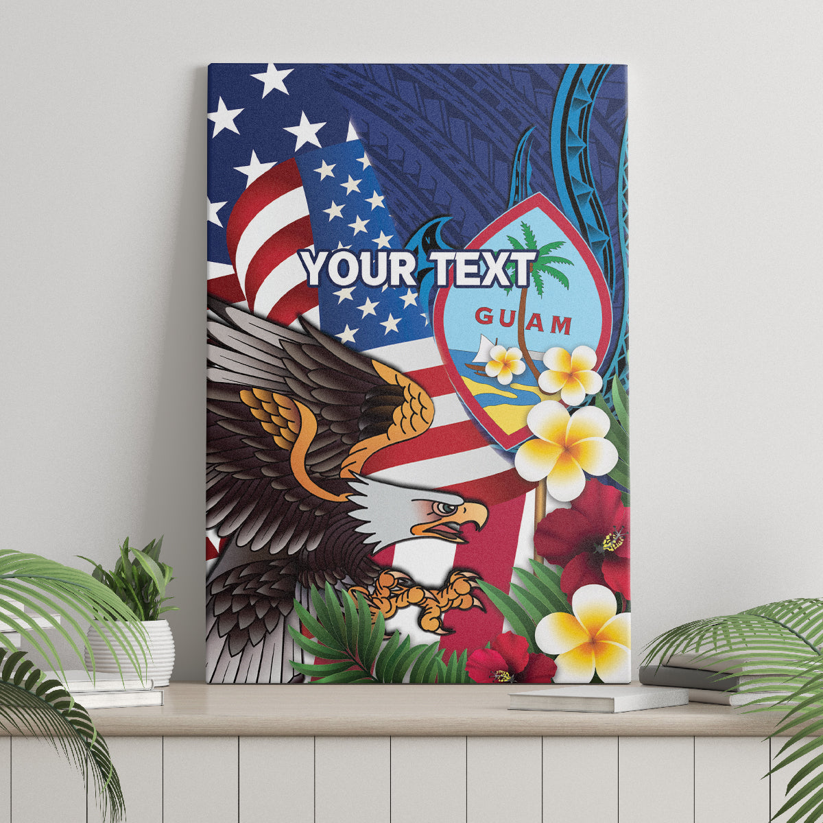 Personalised United States And Guam Canvas Wall Art USA Eagle With Guahan Seal Tropical Vibes - Wonder Print Shop