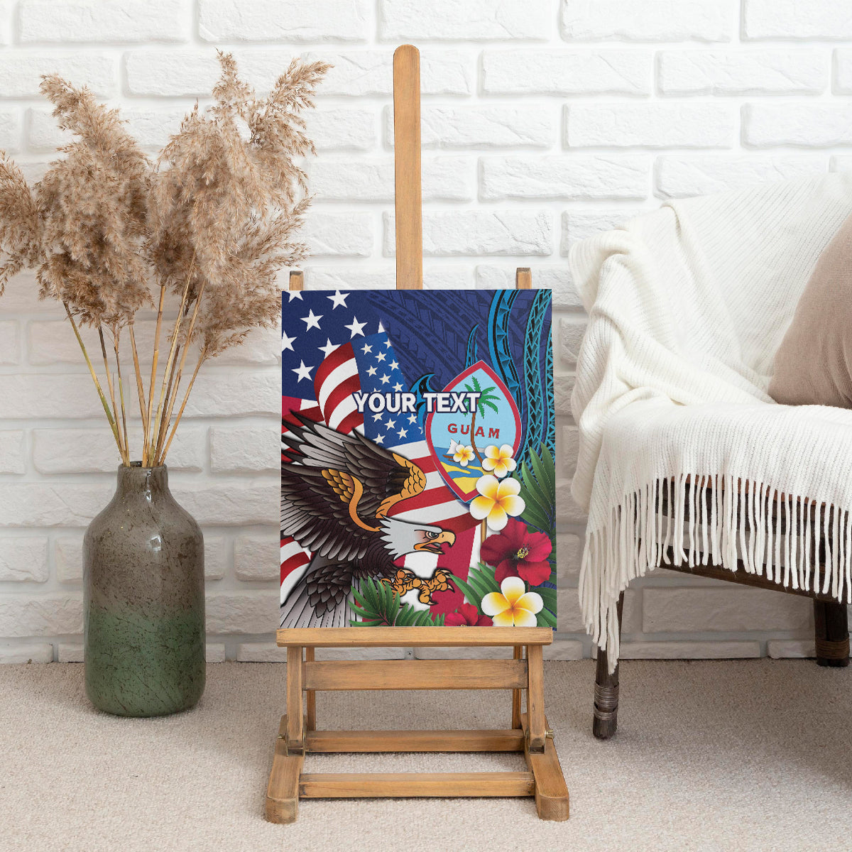 Personalised United States And Guam Canvas Wall Art USA Eagle With Guahan Seal Tropical Vibes - Wonder Print Shop