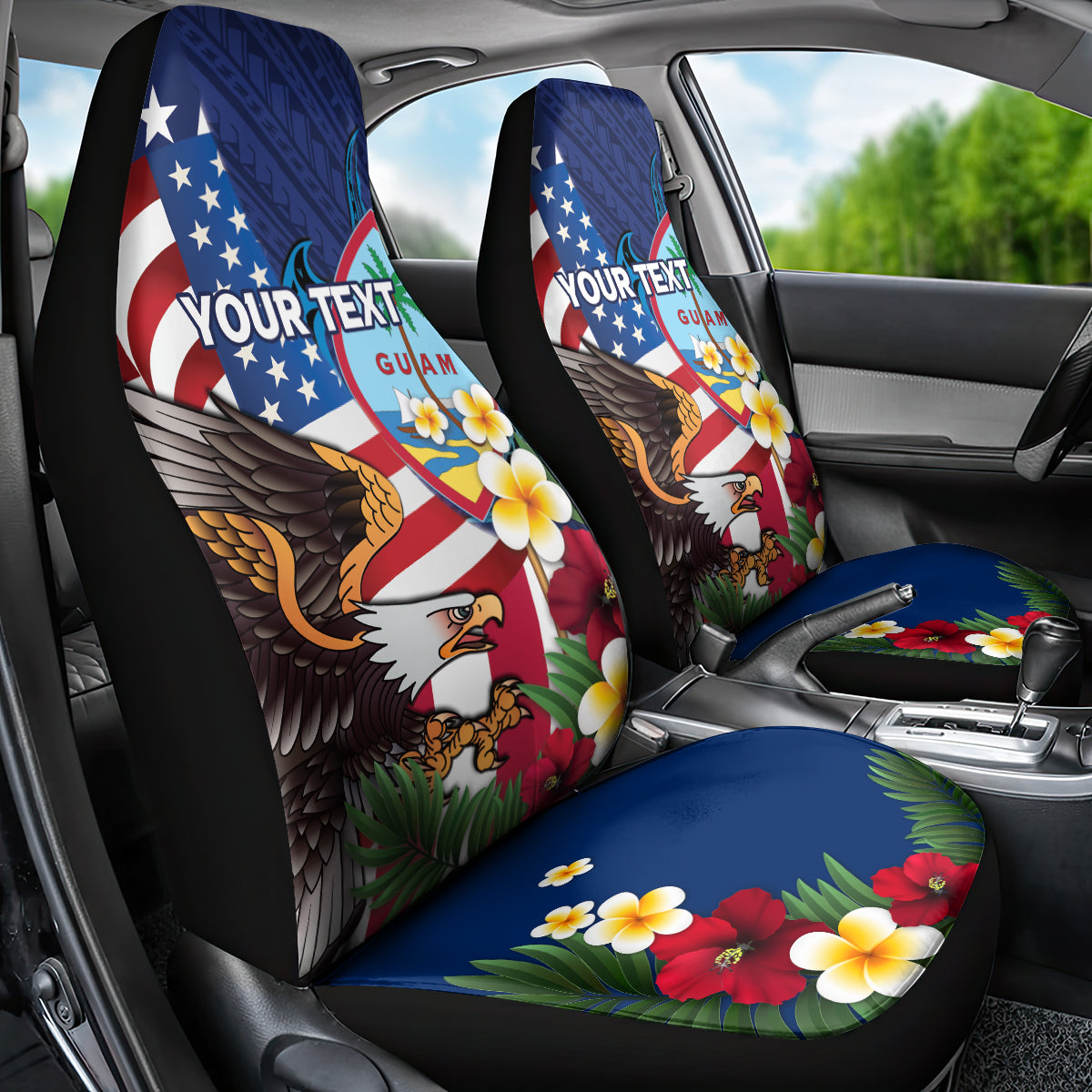 Personalised United States And Guam Car Seat Cover USA Eagle With Guahan Seal Tropical Vibes - Wonder Print Shop