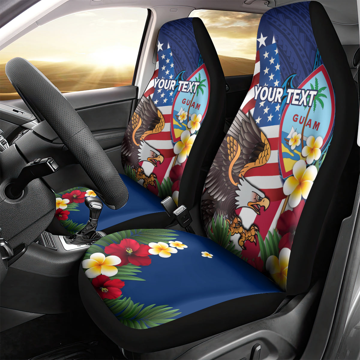 Personalised United States And Guam Car Seat Cover USA Eagle With Guahan Seal Tropical Vibes - Wonder Print Shop