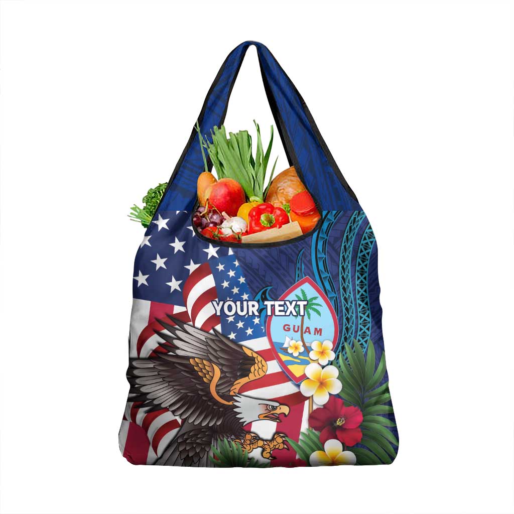 Personalised United States And Guam Grocery Bag USA Eagle With Guahan Seal Tropical Vibes