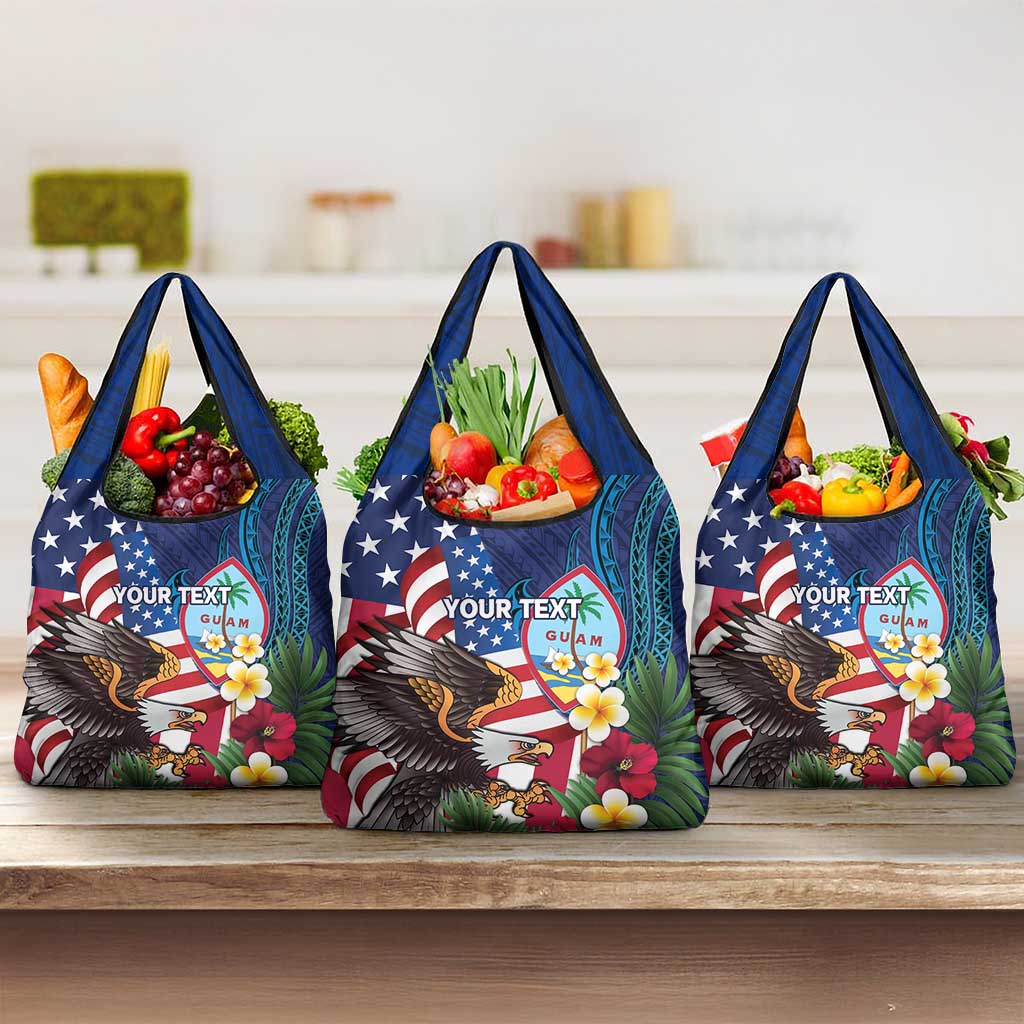 Personalised United States And Guam Grocery Bag USA Eagle With Guahan Seal Tropical Vibes