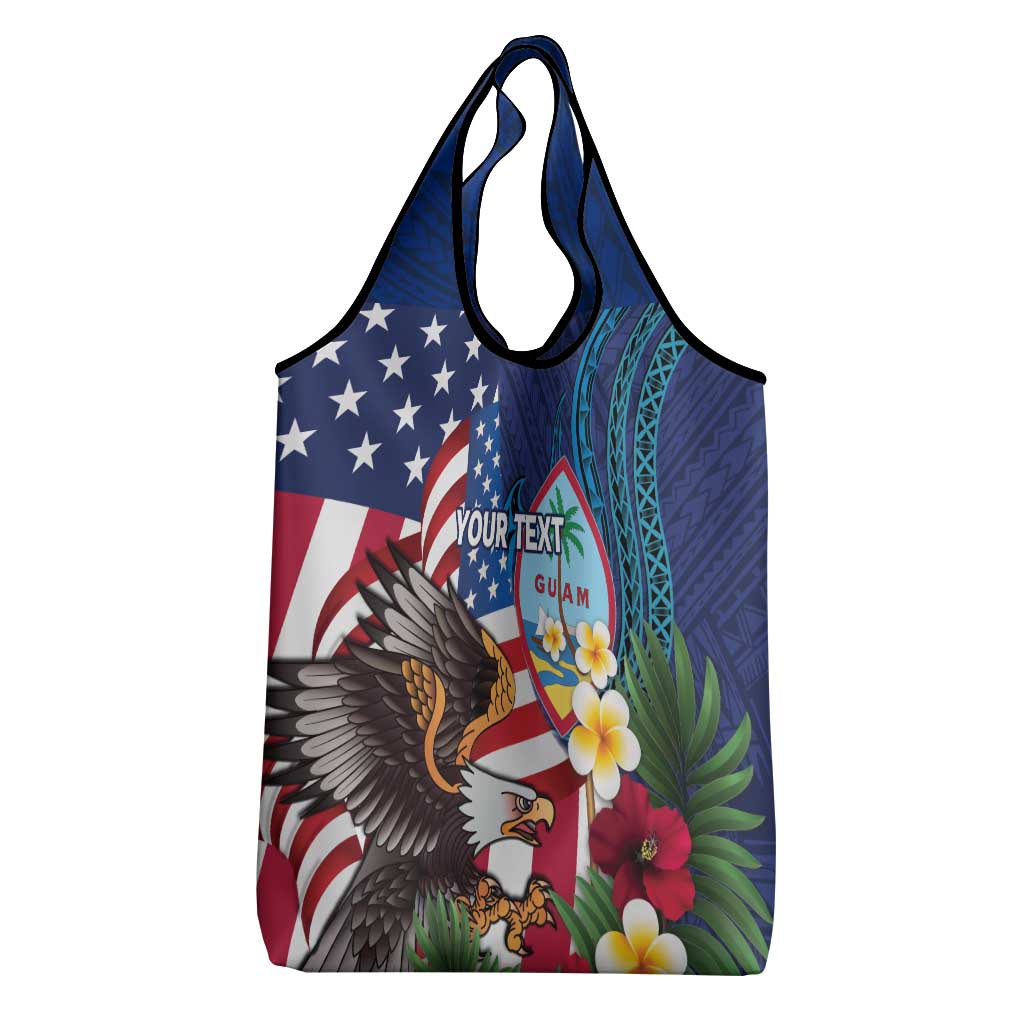 Personalised United States And Guam Grocery Bag USA Eagle With Guahan Seal Tropical Vibes