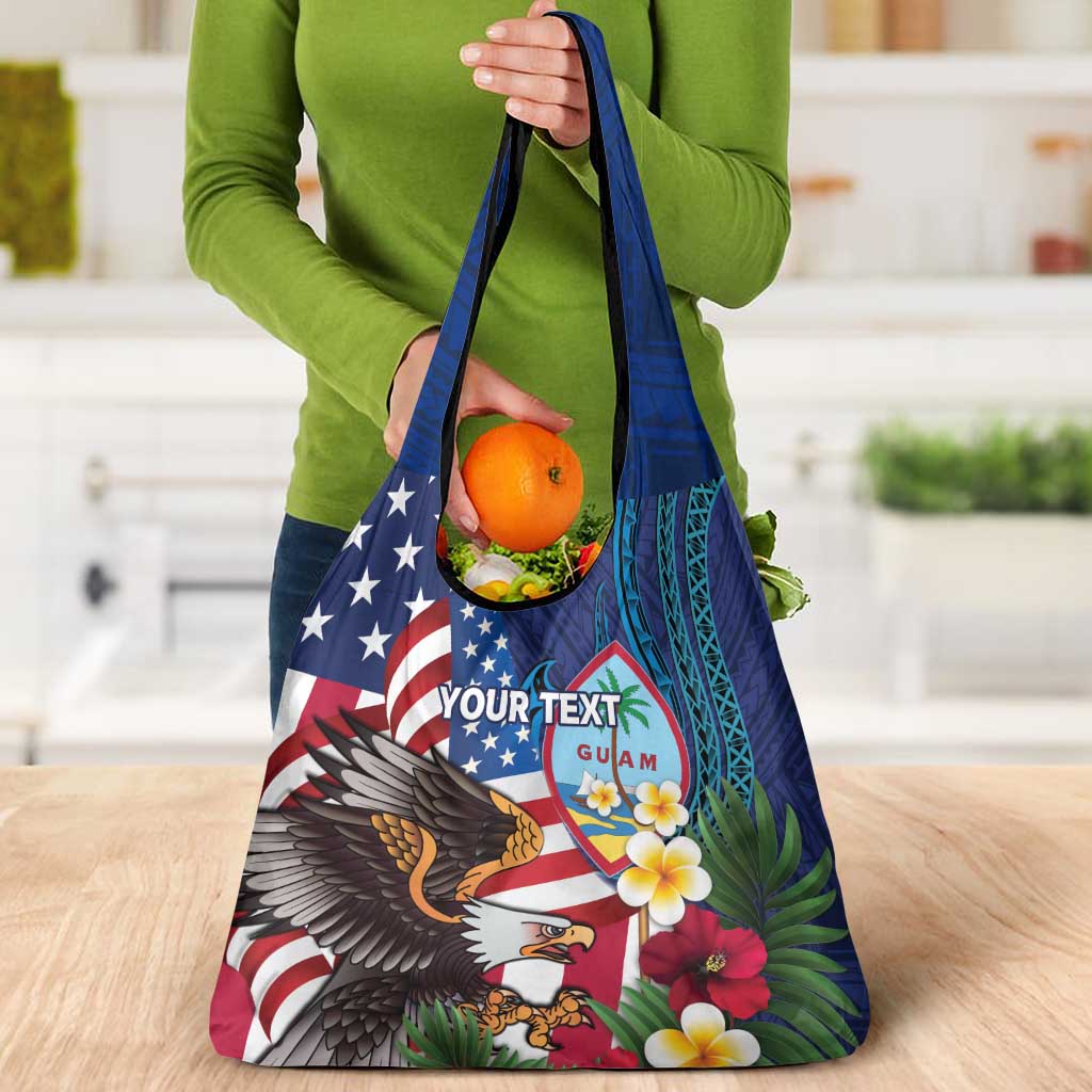 Personalised United States And Guam Grocery Bag USA Eagle With Guahan Seal Tropical Vibes