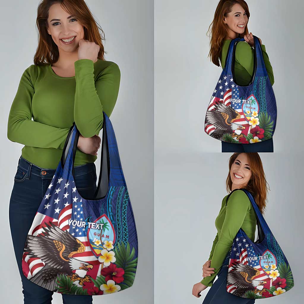 Personalised United States And Guam Grocery Bag USA Eagle With Guahan Seal Tropical Vibes