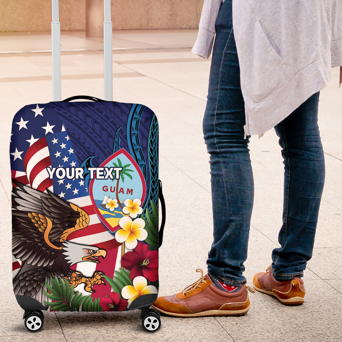 Personalised United States And Guam Luggage Cover USA Eagle With Guahan Seal Tropical Vibes