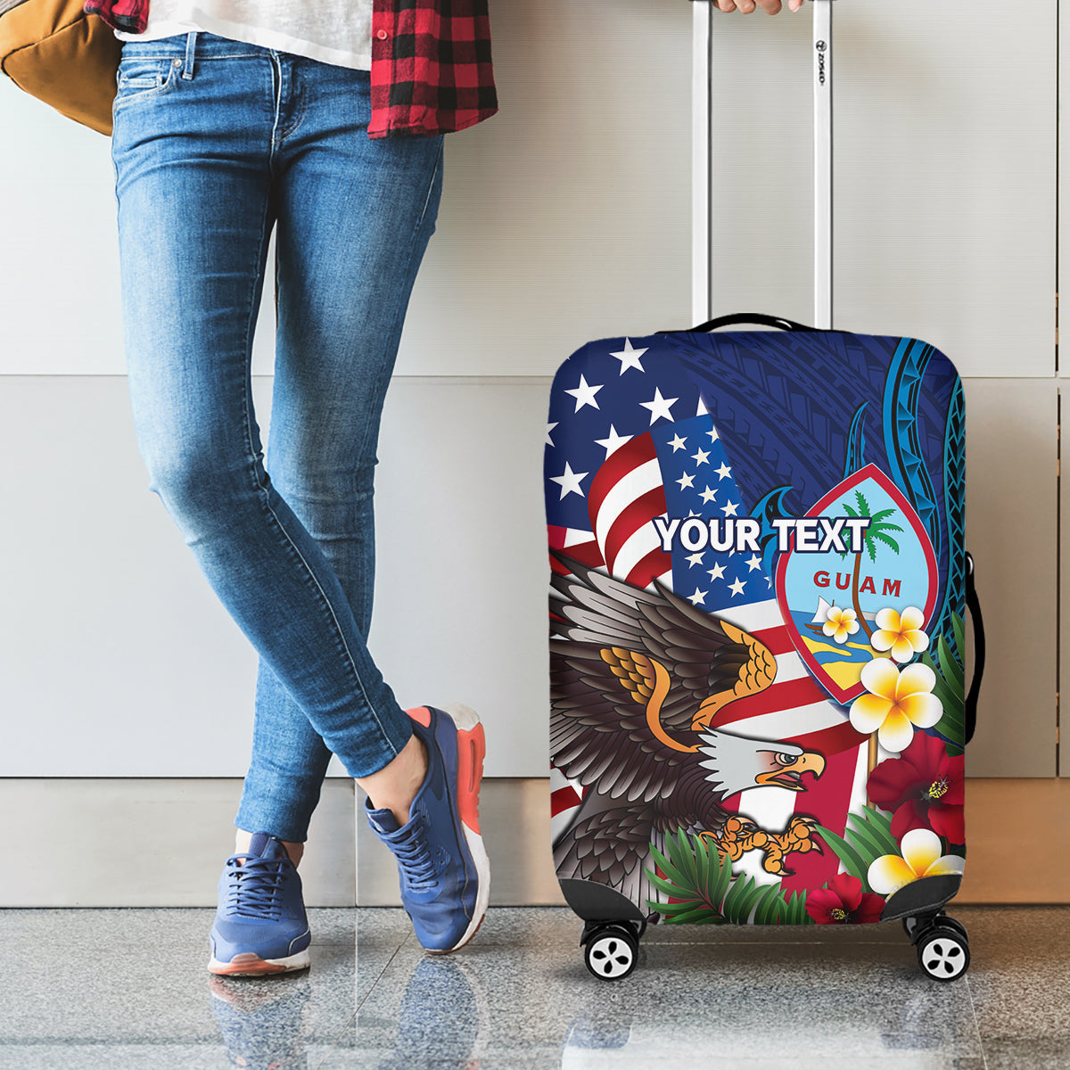 Personalised United States And Guam Luggage Cover USA Eagle With Guahan Seal Tropical Vibes - Wonder Print Shop