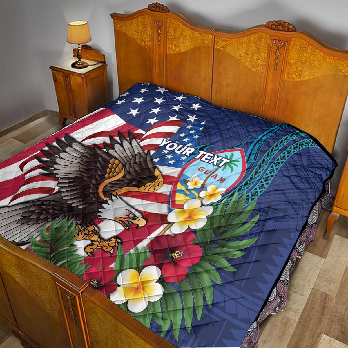 Personalised United States And Guam Quilt USA Eagle With Guahan Seal Tropical Vibes - Wonder Print Shop