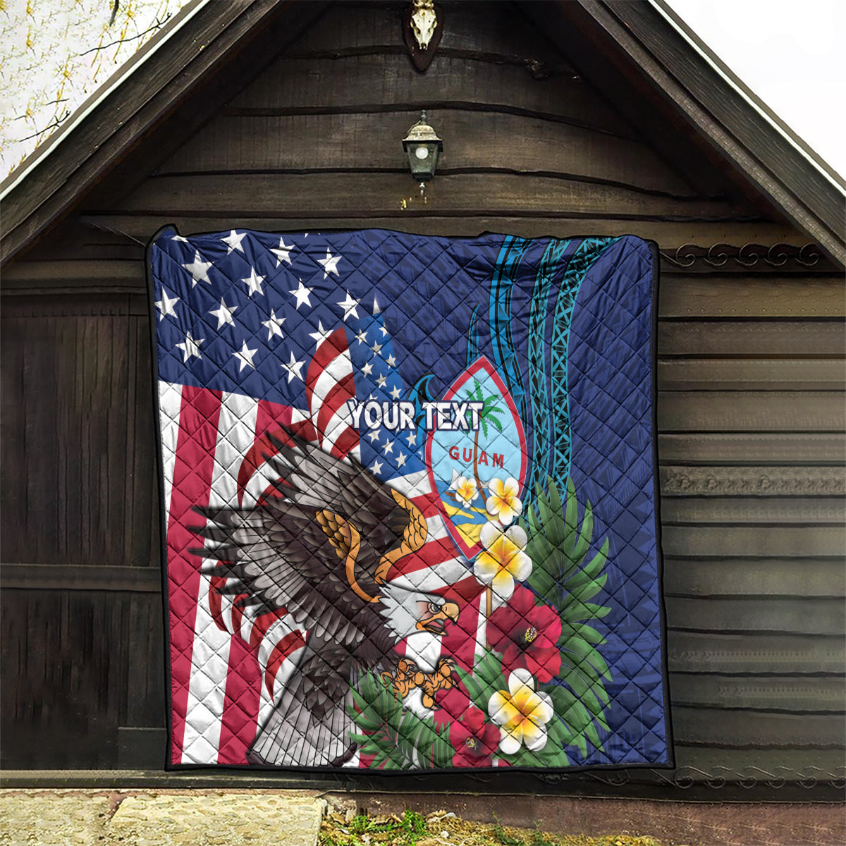 Personalised United States And Guam Quilt USA Eagle With Guahan Seal Tropical Vibes - Wonder Print Shop