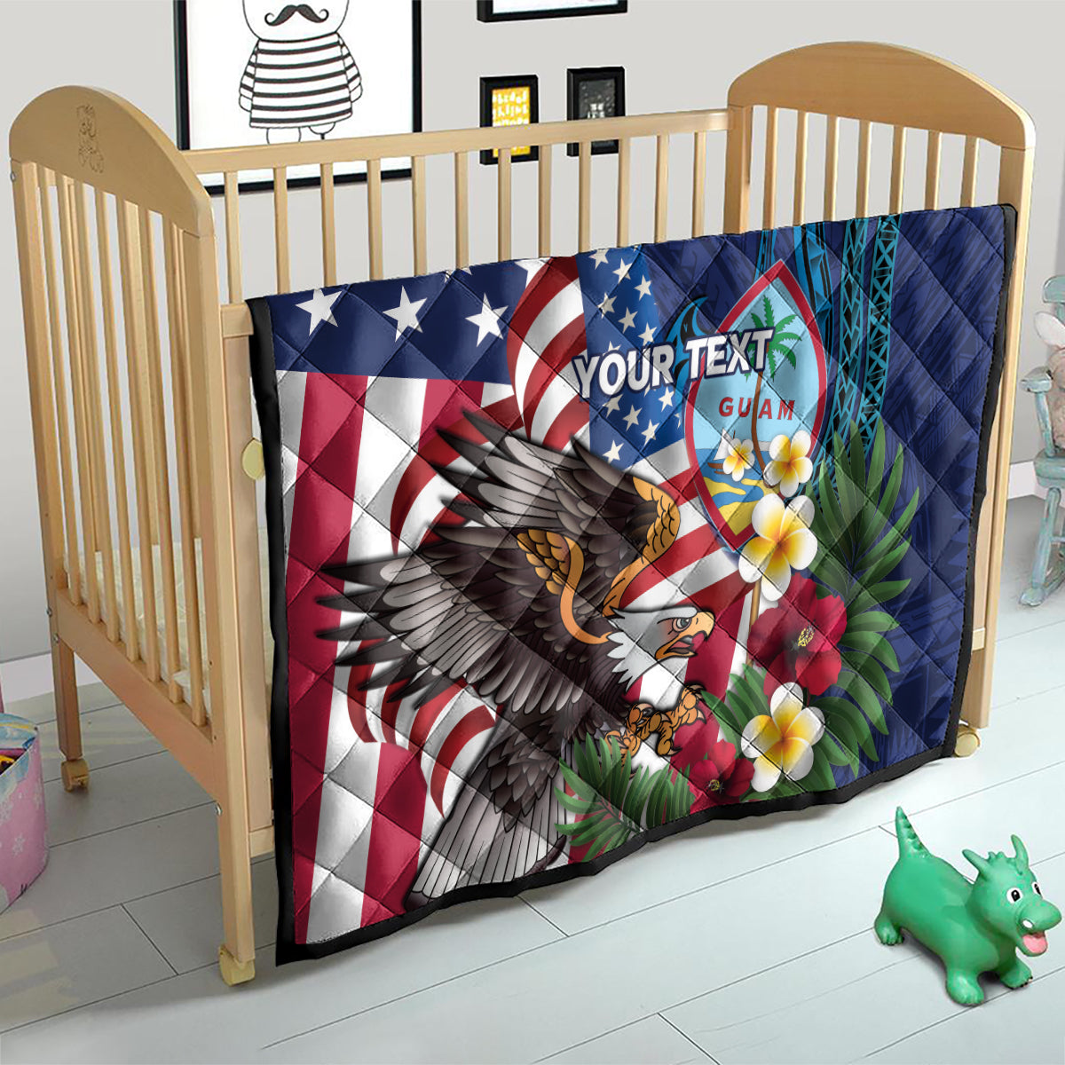 Personalised United States And Guam Quilt USA Eagle With Guahan Seal Tropical Vibes - Wonder Print Shop