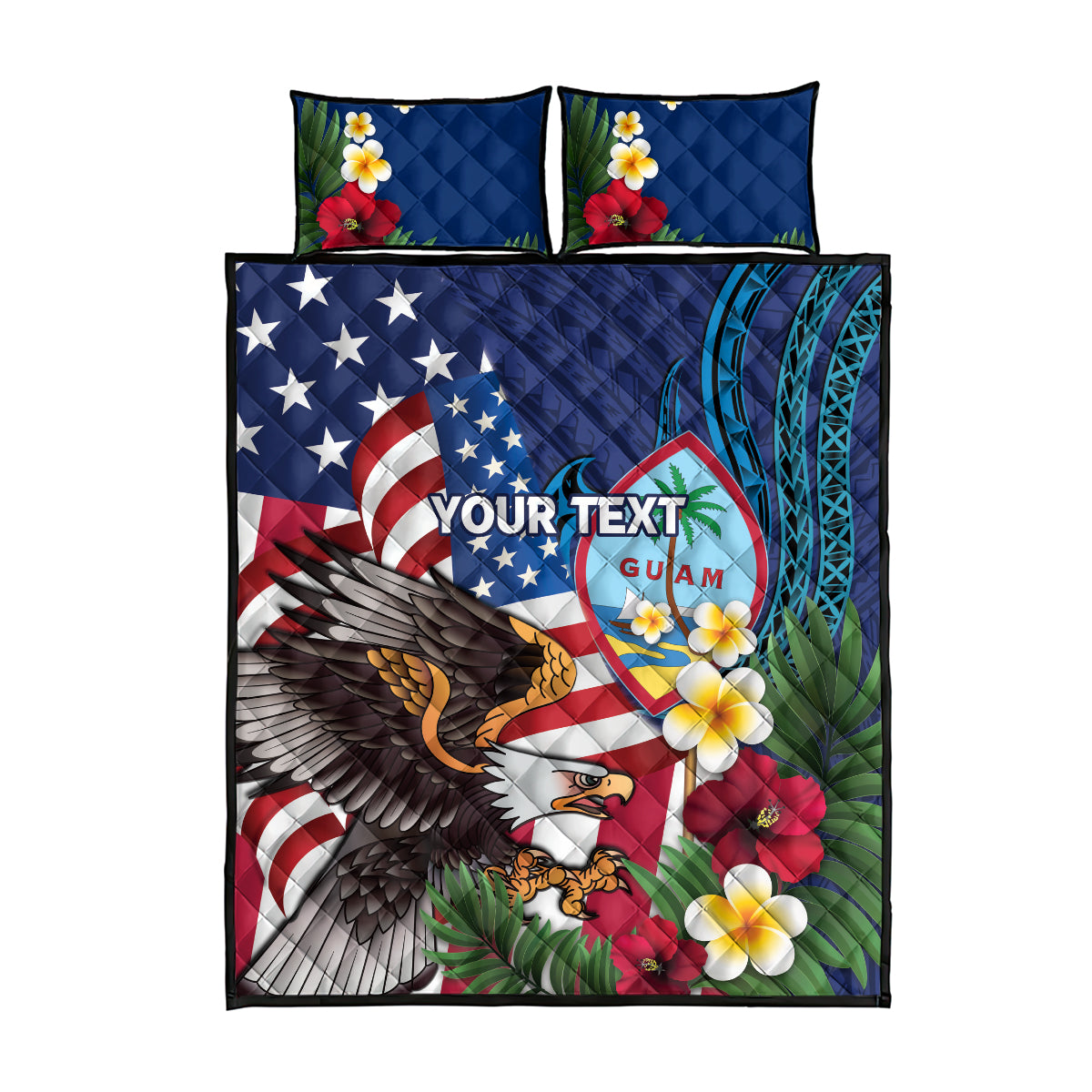 Personalised United States And Guam Quilt Bed Set USA Eagle With Guahan Seal Tropical Vibes - Wonder Print Shop