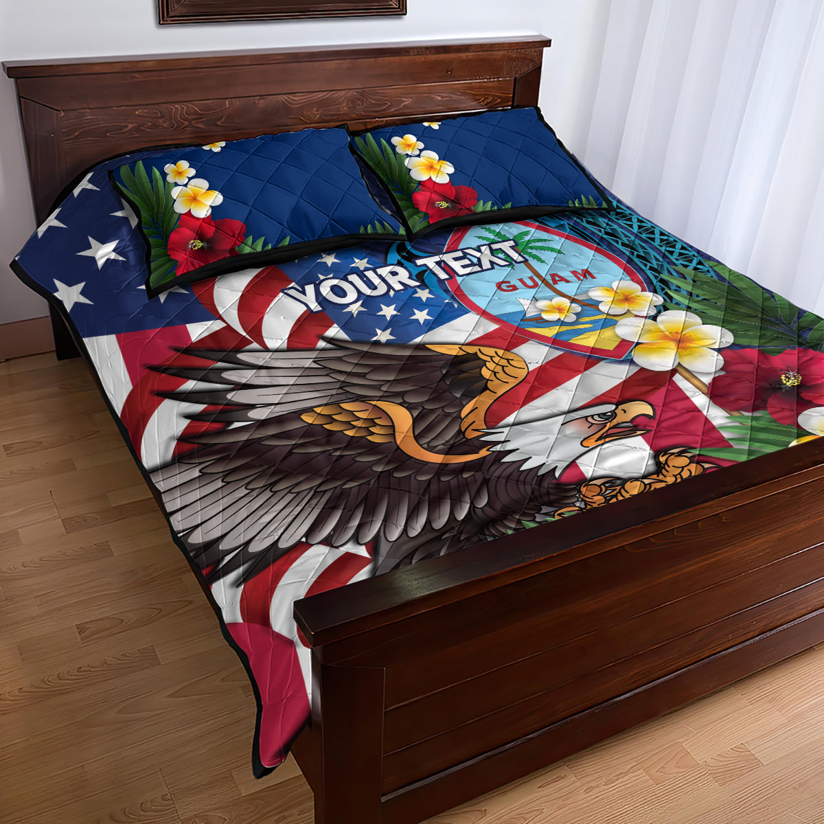 Personalised United States And Guam Quilt Bed Set USA Eagle With Guahan Seal Tropical Vibes - Wonder Print Shop