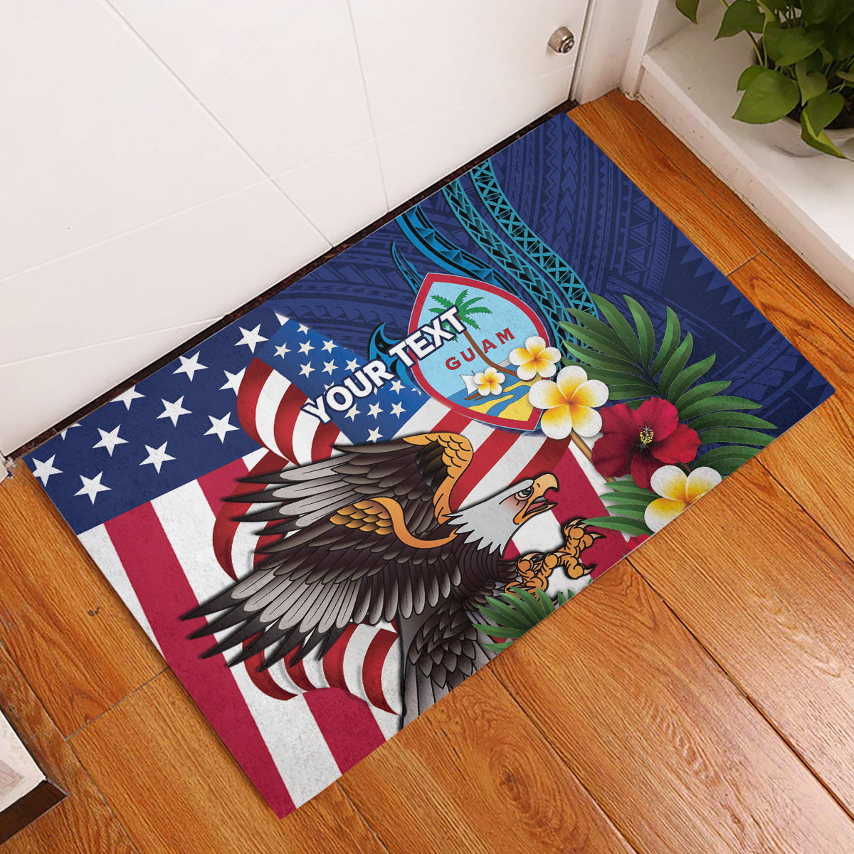 Personalised United States And Guam Rubber Doormat USA Eagle With Guahan Seal Tropical Vibes - Wonder Print Shop