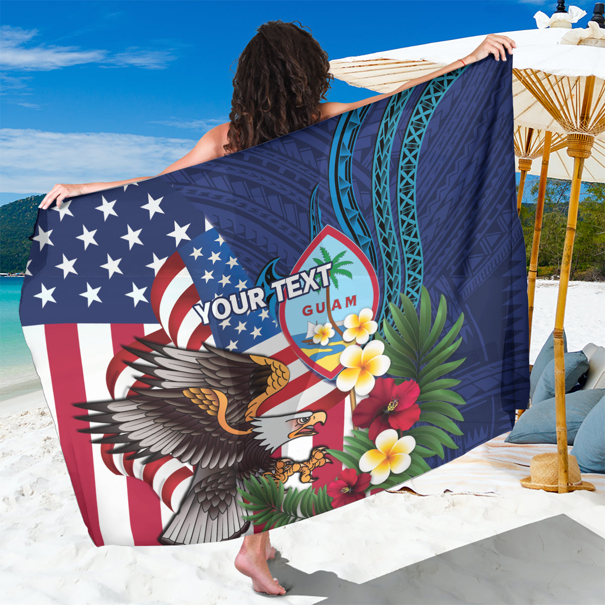Personalised United States And Guam Sarong USA Eagle With Guahan Seal Tropical Vibes