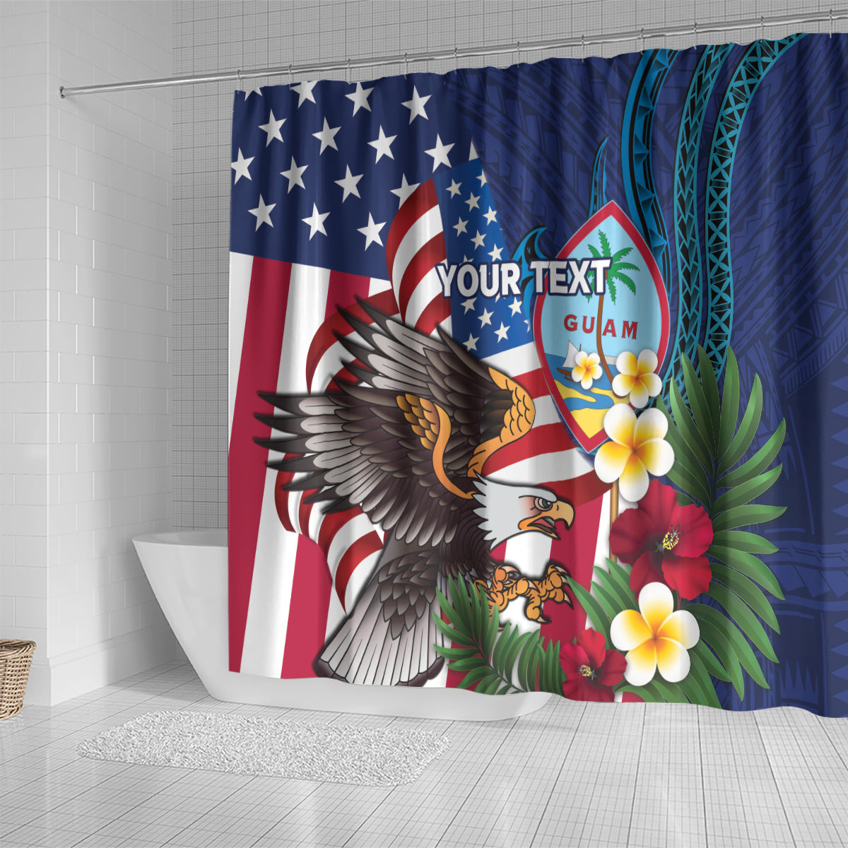 Personalised United States And Guam Shower Curtain USA Eagle With Guahan Seal Tropical Vibes