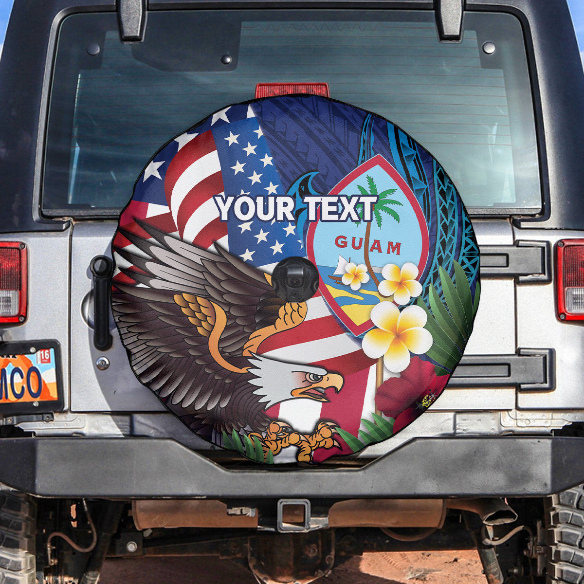 Personalised United States And Guam Spare Tire Cover USA Eagle With Guahan Seal Tropical Vibes - Wonder Print Shop