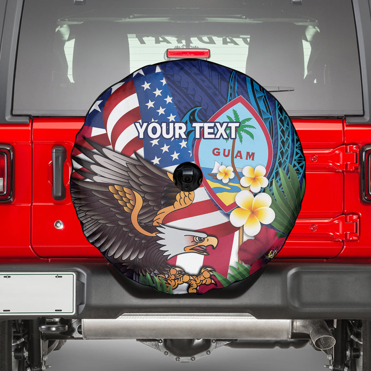 Personalised United States And Guam Spare Tire Cover USA Eagle With Guahan Seal Tropical Vibes - Wonder Print Shop
