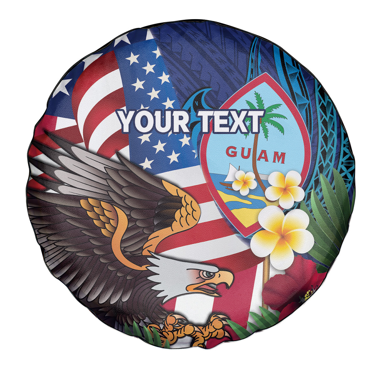 Personalised United States And Guam Spare Tire Cover USA Eagle With Guahan Seal Tropical Vibes - Wonder Print Shop