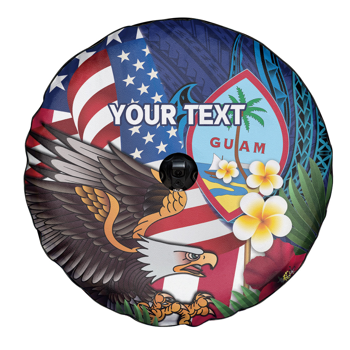 Personalised United States And Guam Spare Tire Cover USA Eagle With Guahan Seal Tropical Vibes - Wonder Print Shop