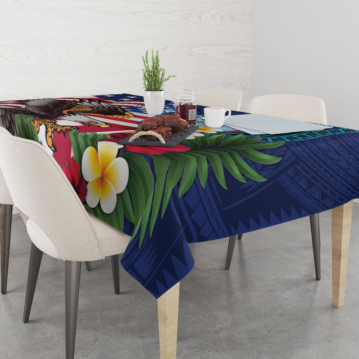 Personalised United States And Guam Tablecloth USA Eagle With Guahan Seal Tropical Vibes - Wonder Print Shop