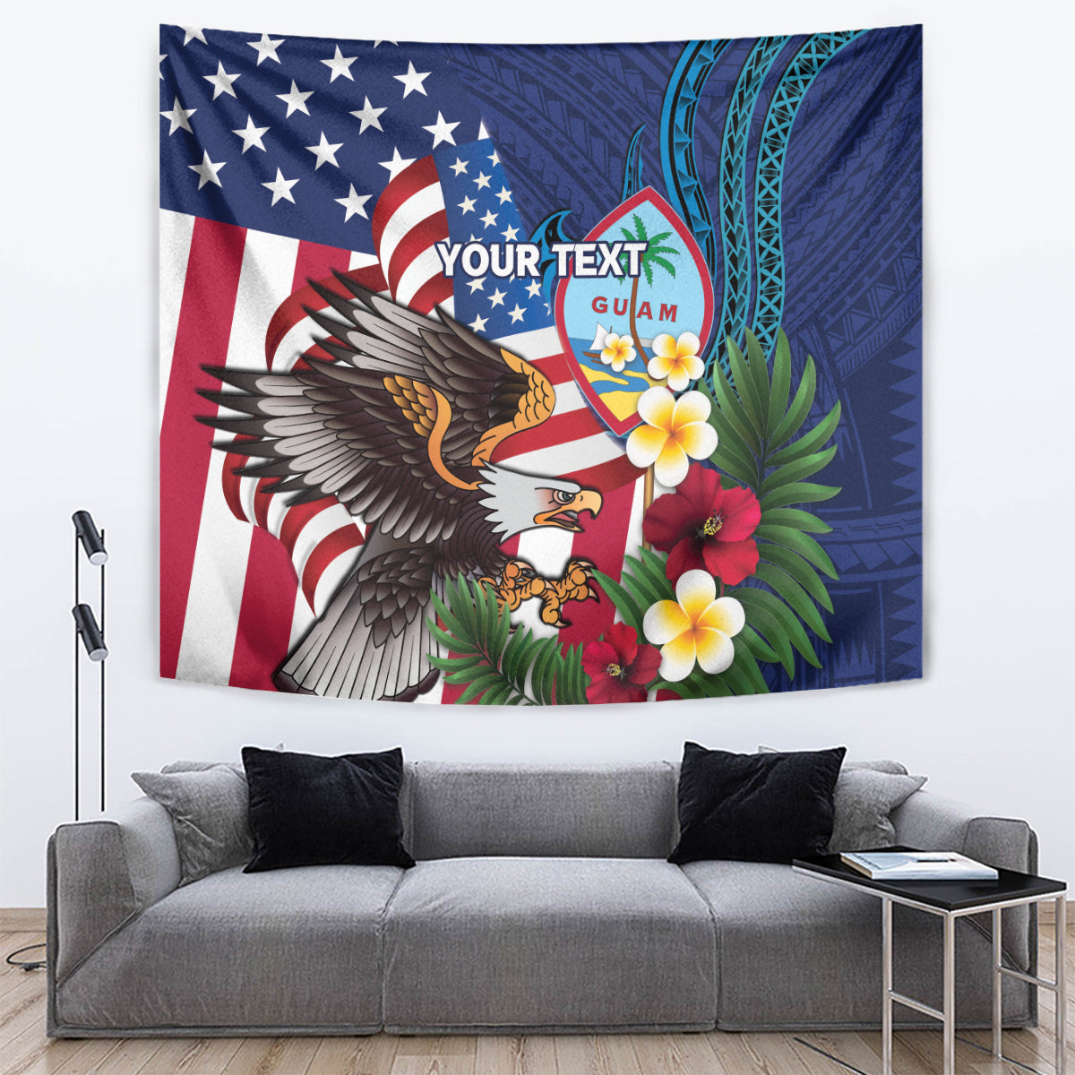 Personalised United States And Guam Tapestry USA Eagle With Guahan Seal Tropical Vibes - Wonder Print Shop