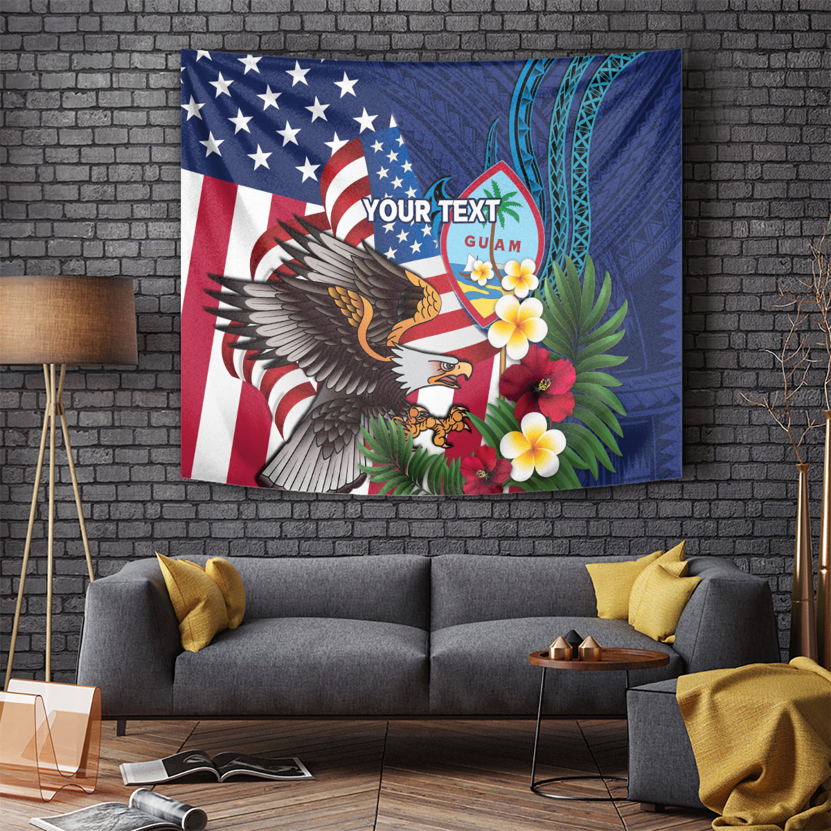 Personalised United States And Guam Tapestry USA Eagle With Guahan Seal Tropical Vibes - Wonder Print Shop