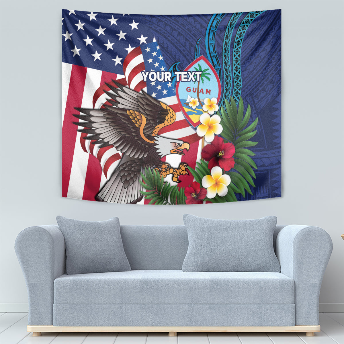 Personalised United States And Guam Tapestry USA Eagle With Guahan Seal Tropical Vibes - Wonder Print Shop
