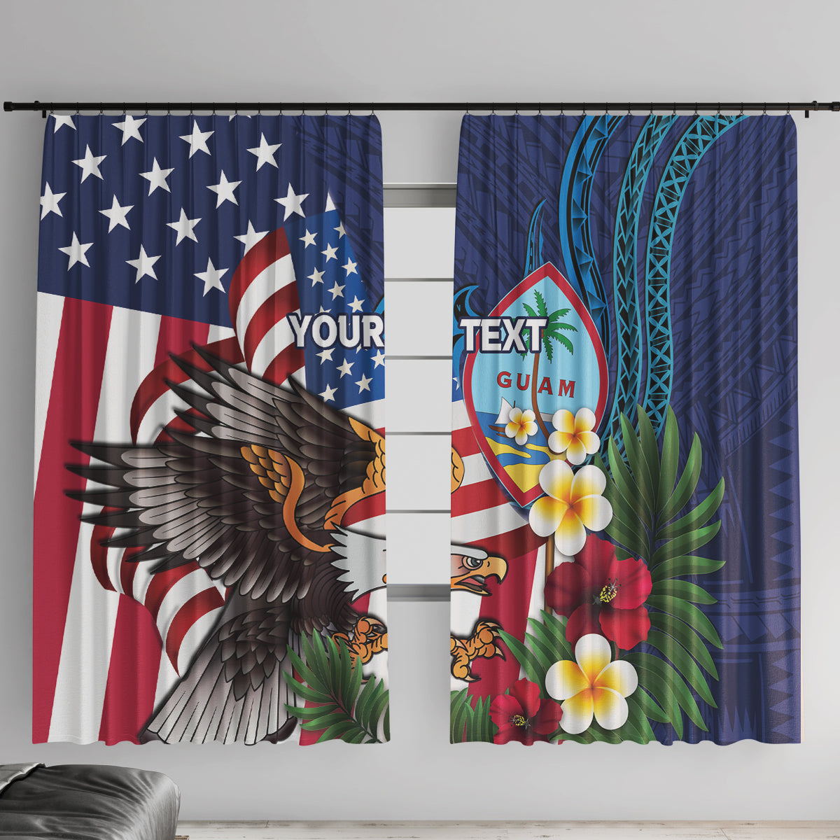 Personalised United States And Guam Window Curtain USA Eagle With Guahan Seal Tropical Vibes - Wonder Print Shop
