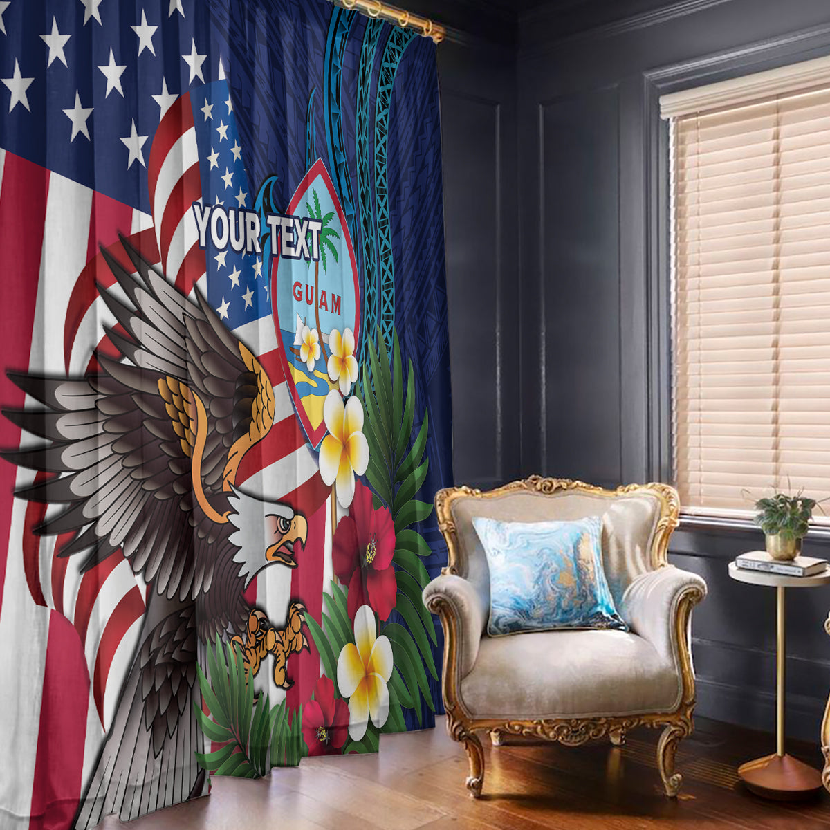 Personalised United States And Guam Window Curtain USA Eagle With Guahan Seal Tropical Vibes - Wonder Print Shop