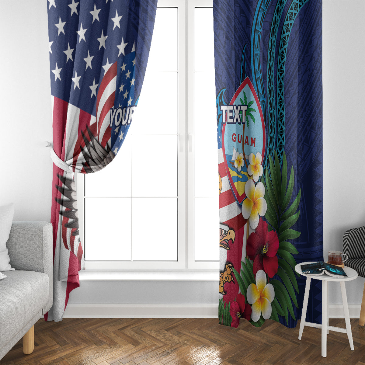 Personalised United States And Guam Window Curtain USA Eagle With Guahan Seal Tropical Vibes - Wonder Print Shop