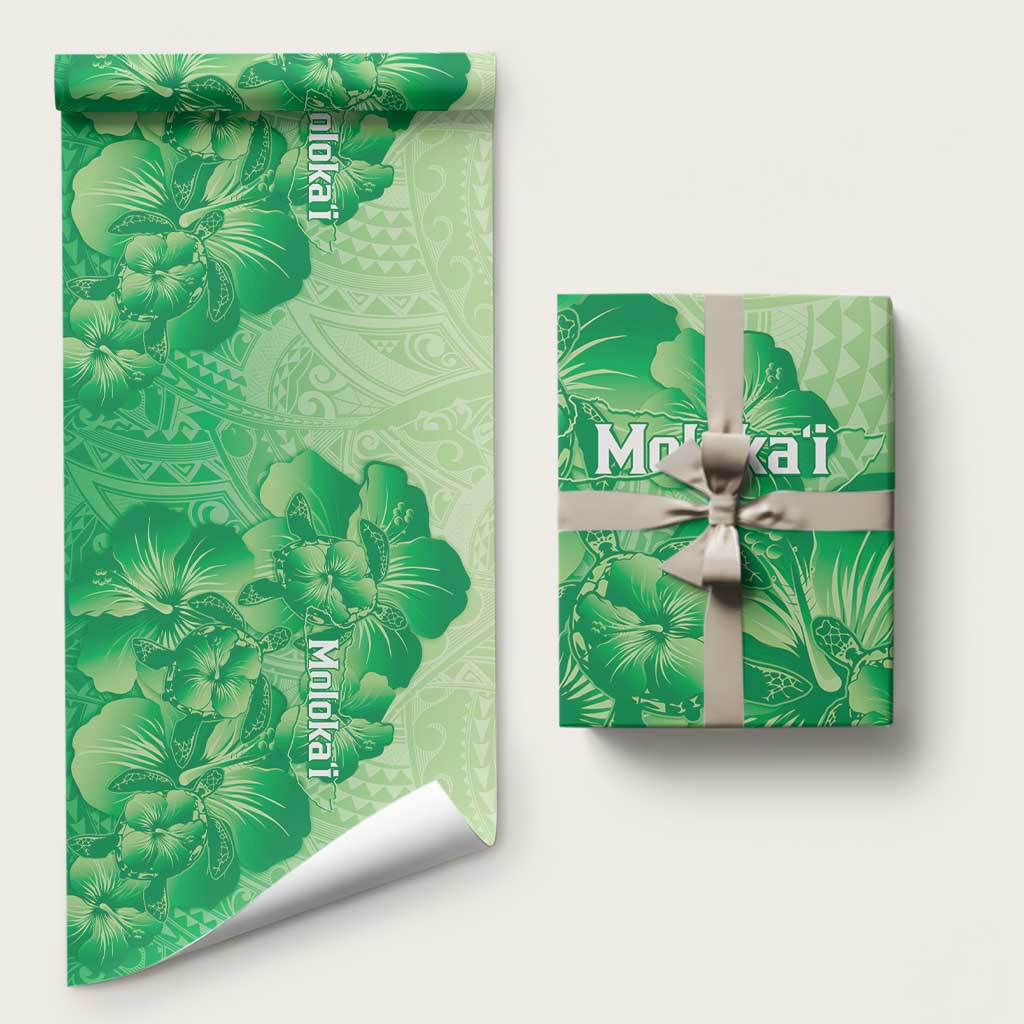 Aloha Hawaii Molokai Island Wrapping Paper Hibiscus Tribal Honu Hawaiian Tattoo Green - Wonder Print Shop