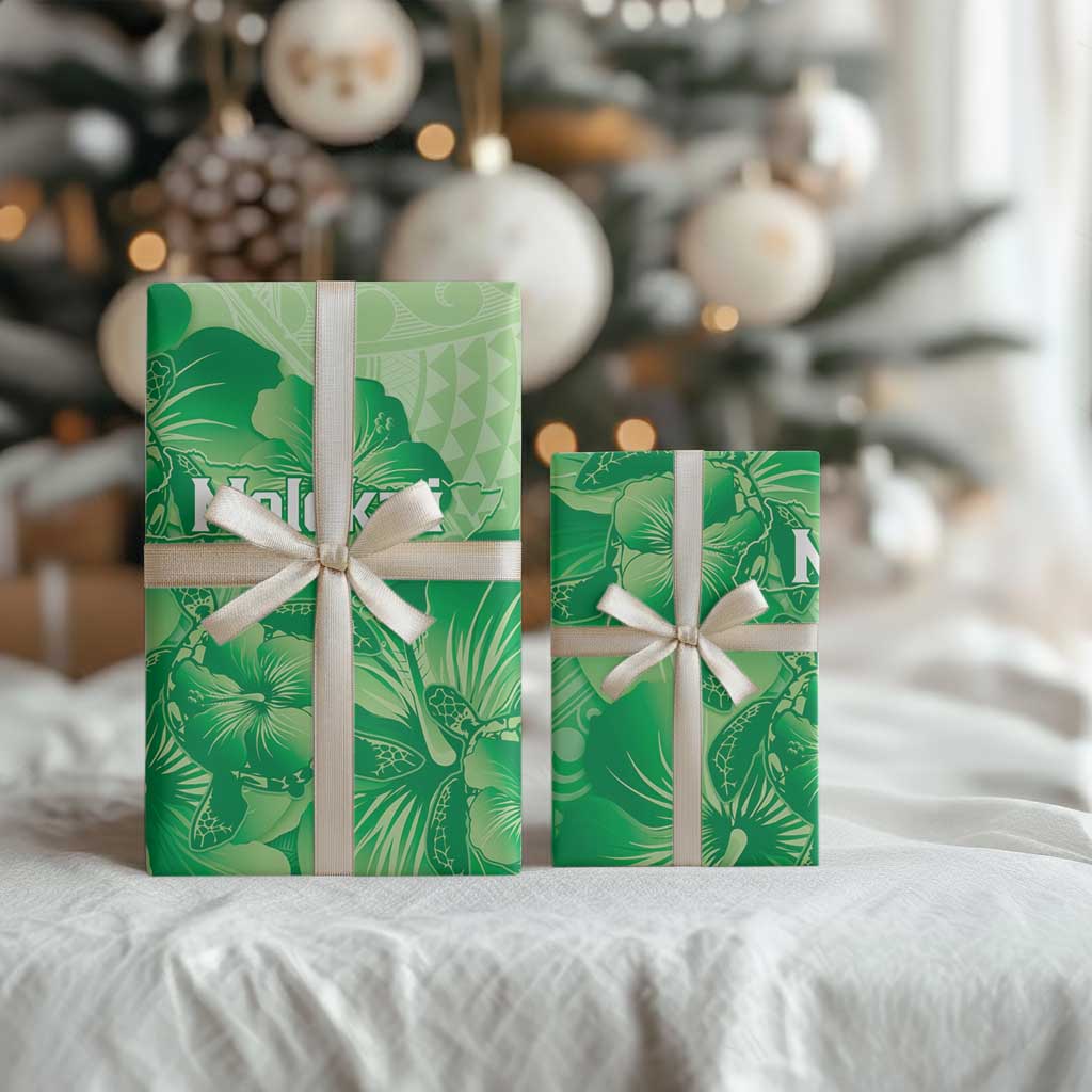 Aloha Hawaii Molokai Island Wrapping Paper Hibiscus Tribal Honu Hawaiian Tattoo Green - Wonder Print Shop