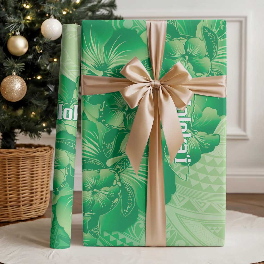 Aloha Hawaii Molokai Island Wrapping Paper Hibiscus Tribal Honu Hawaiian Tattoo Green - Wonder Print Shop