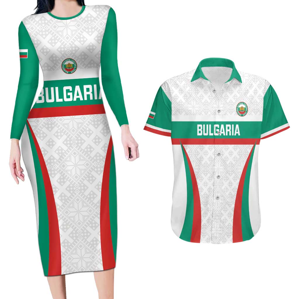 Custom Bulgaria Football Couples Matching Long Sleeve Bodycon Dress and Hawaiian Shirt Bulgarian Pattern Sporty Style