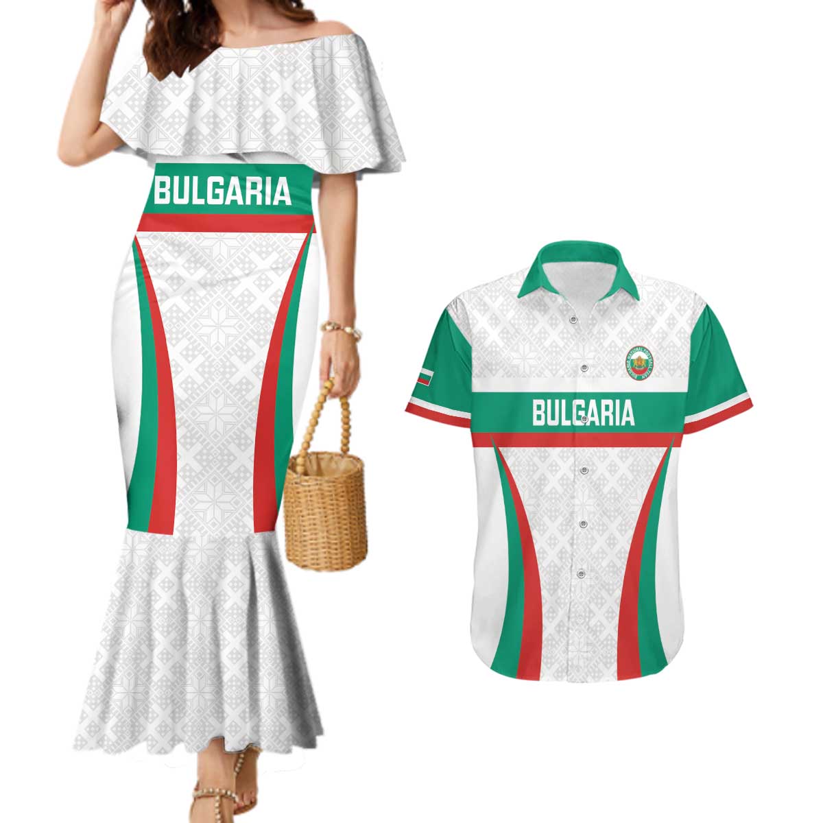 Custom Bulgaria Football Couples Matching Mermaid Dress and Hawaiian Shirt Bulgarian Pattern Sporty Style