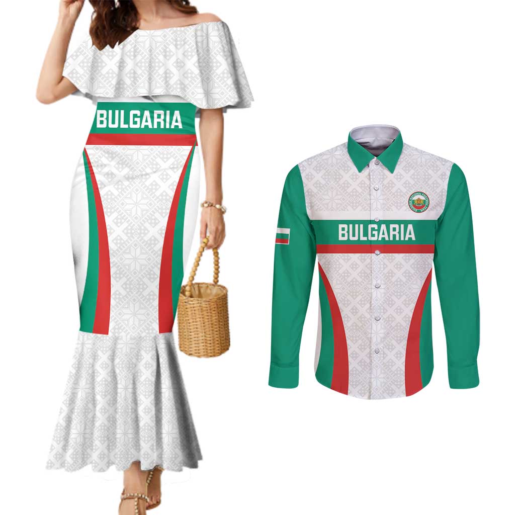 Custom Bulgaria Football Couples Matching Mermaid Dress and Long Sleeve Button Shirt Bulgarian Pattern Sporty Style