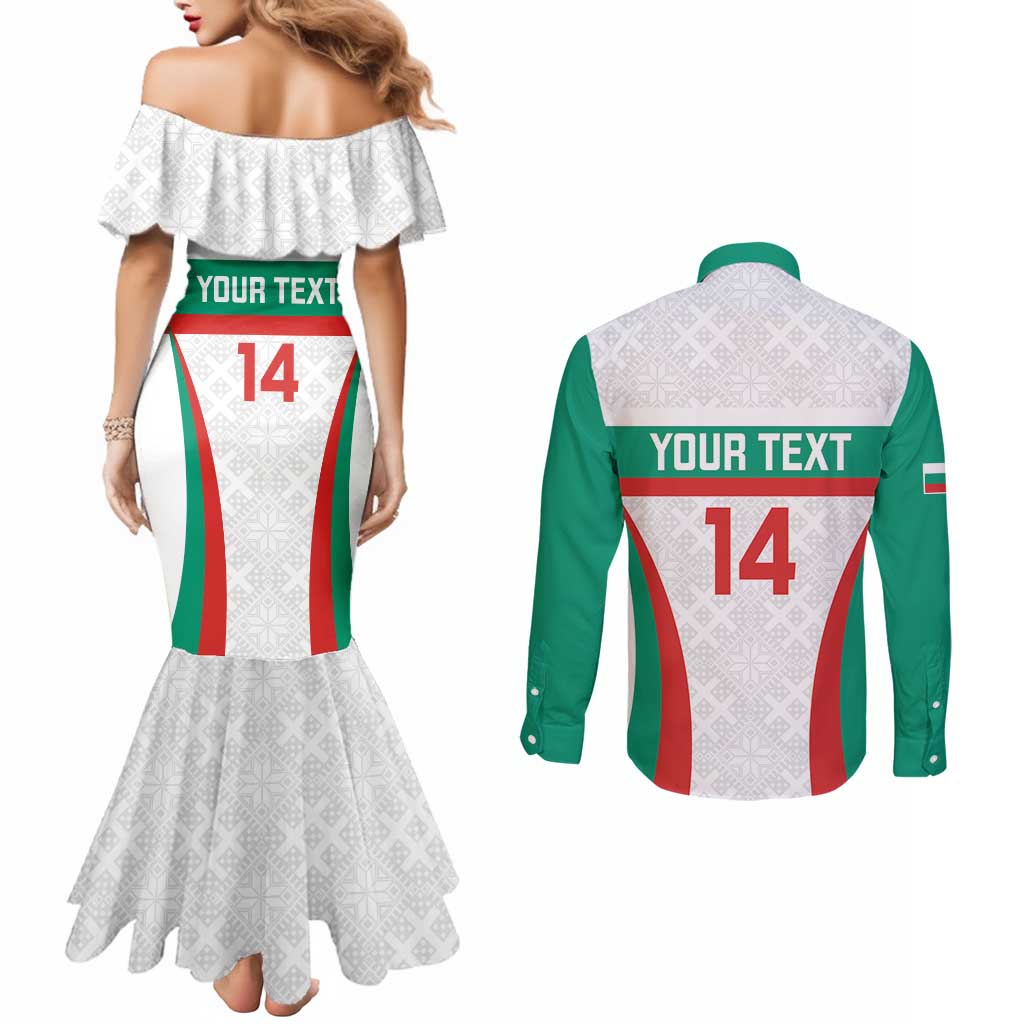 Custom Bulgaria Football Couples Matching Mermaid Dress and Long Sleeve Button Shirt Bulgarian Pattern Sporty Style