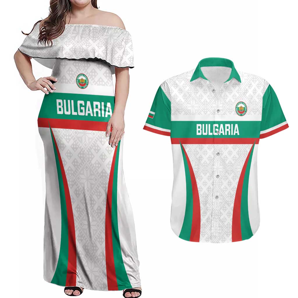 Custom Bulgaria Football Couples Matching Off Shoulder Maxi Dress and Hawaiian Shirt Bulgarian Pattern Sporty Style