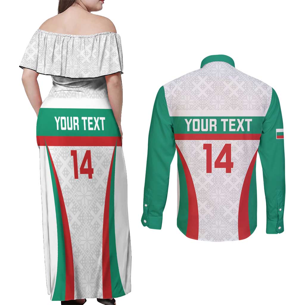 Custom Bulgaria Football Couples Matching Off Shoulder Maxi Dress and Long Sleeve Button Shirt Bulgarian Pattern Sporty Style