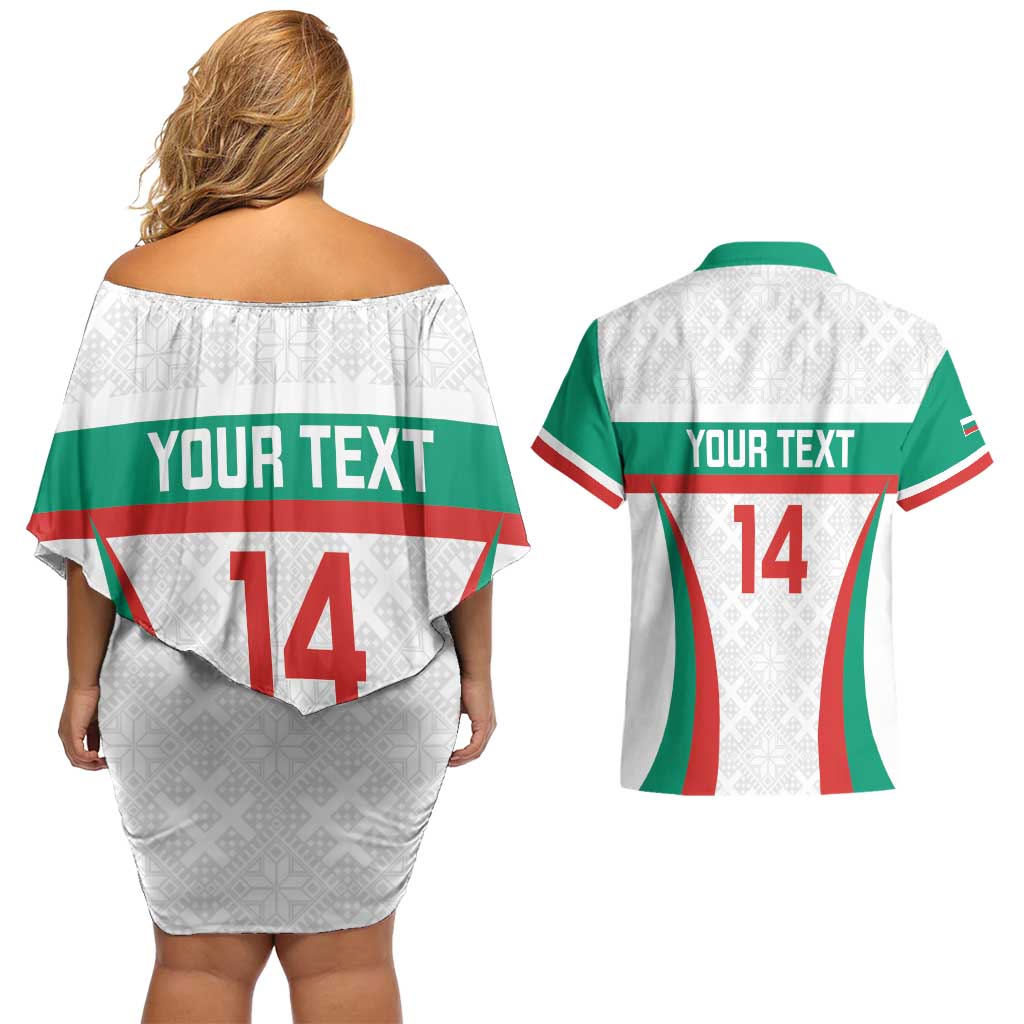 Custom Bulgaria Football Couples Matching Off Shoulder Short Dress and Hawaiian Shirt Bulgarian Pattern Sporty Style