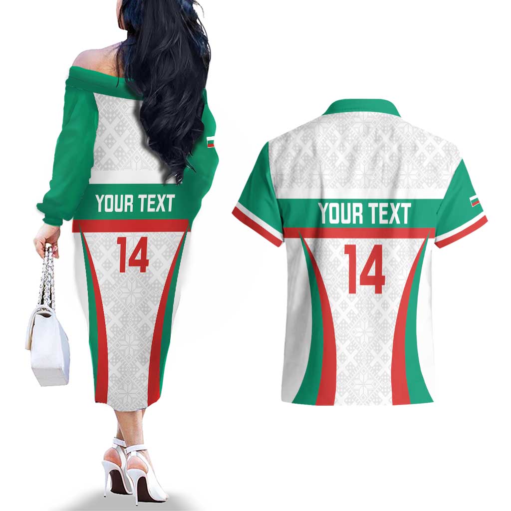 Custom Bulgaria Football Couples Matching Off The Shoulder Long Sleeve Dress and Hawaiian Shirt Bulgarian Pattern Sporty Style