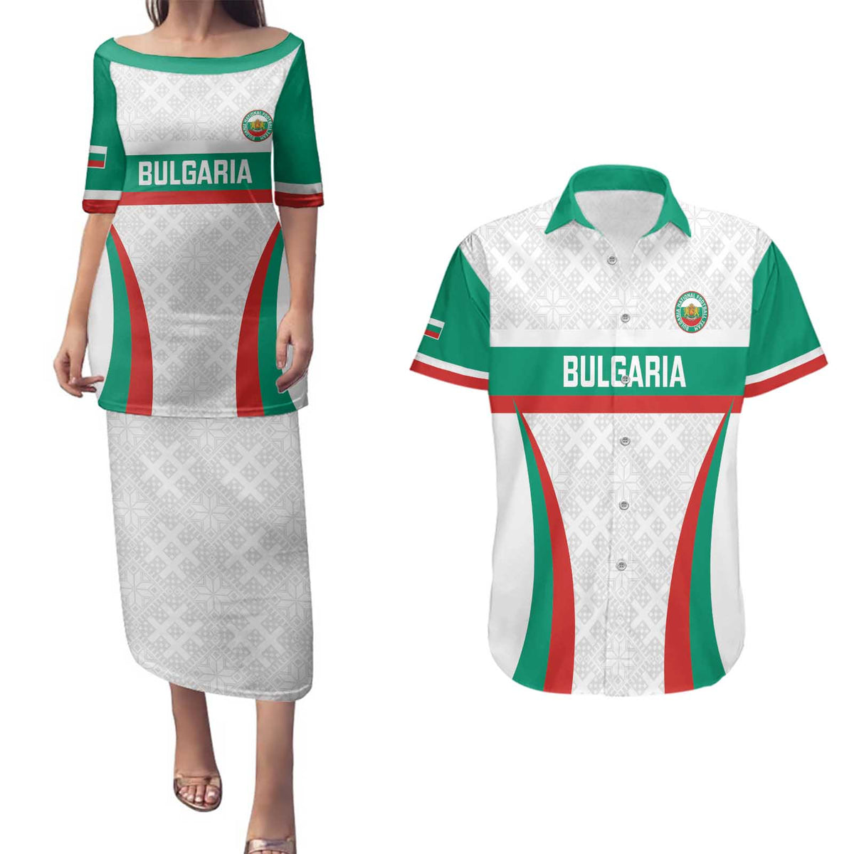 Custom Bulgaria Football Couples Matching Puletasi and Hawaiian Shirt Bulgarian Pattern Sporty Style