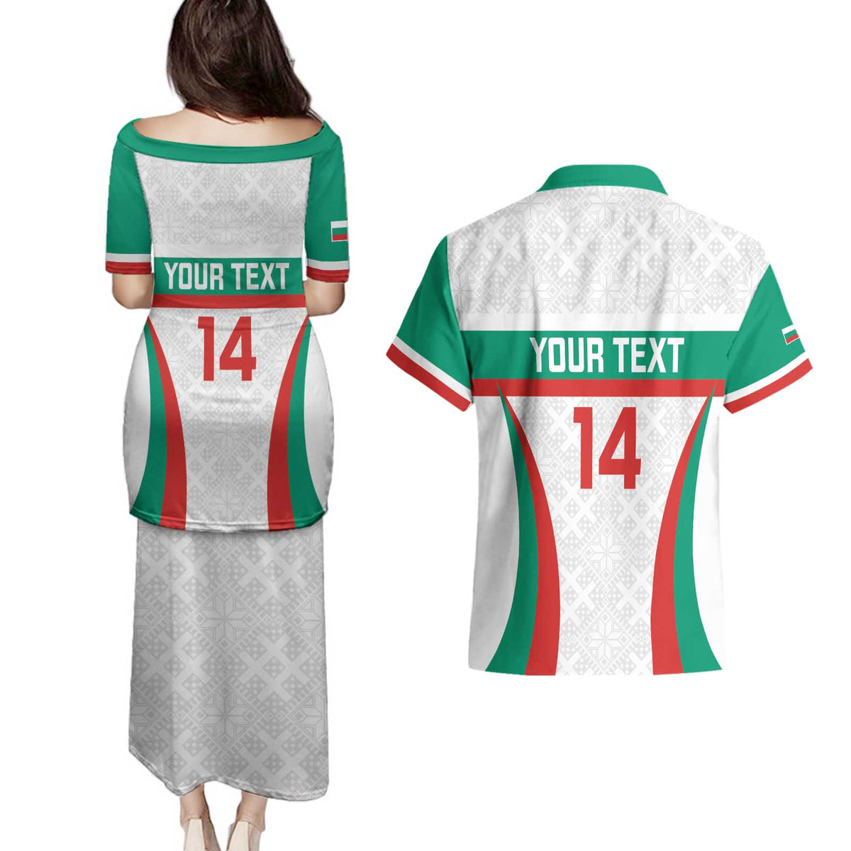 Custom Bulgaria Football Couples Matching Puletasi and Hawaiian Shirt Bulgarian Pattern Sporty Style