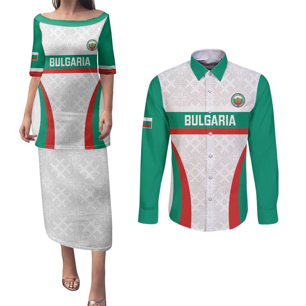 Custom Bulgaria Football Couples Matching Puletasi and Long Sleeve Button Shirt Bulgarian Pattern Sporty Style