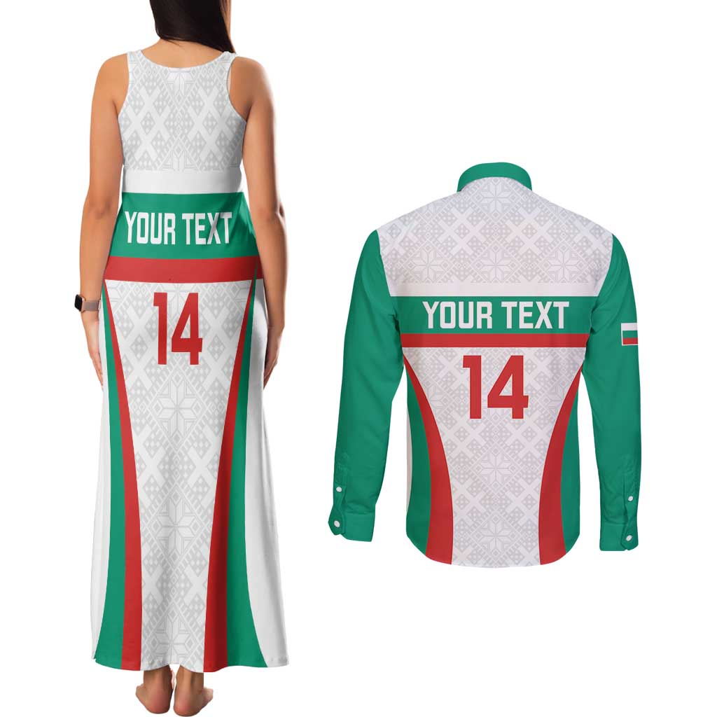 Custom Bulgaria Football Couples Matching Tank Maxi Dress and Long Sleeve Button Shirt Bulgarian Pattern Sporty Style